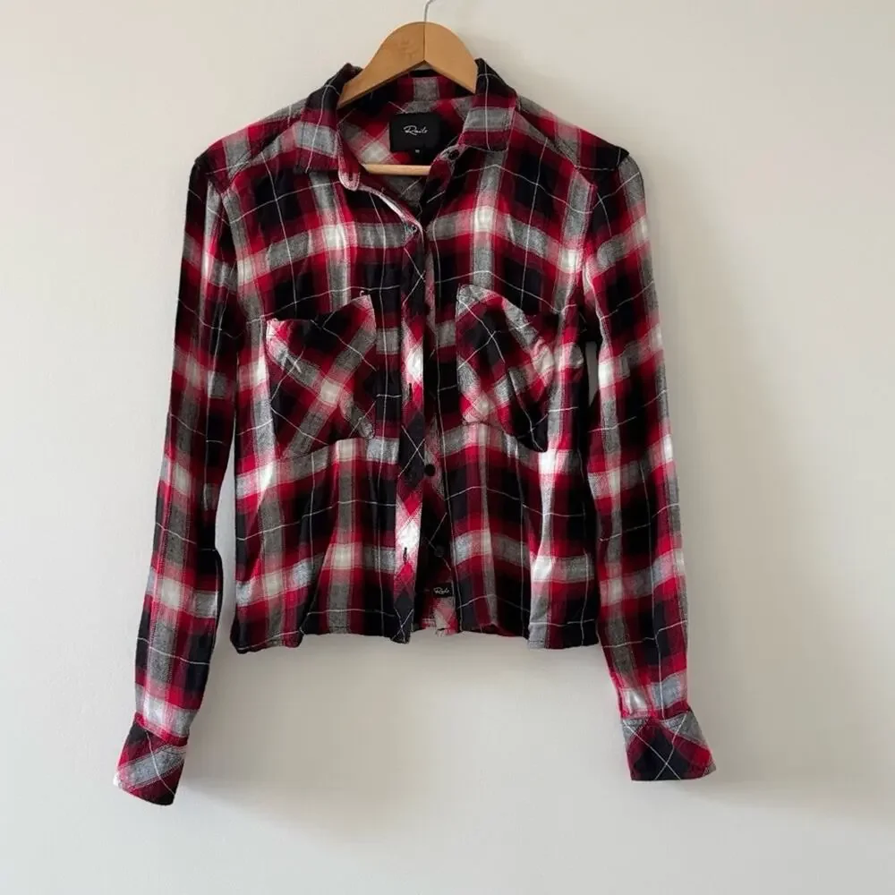 Rails Plaid Flannel Button Down Shirt Red Black Women’s Size XS Coastal Cowgirl